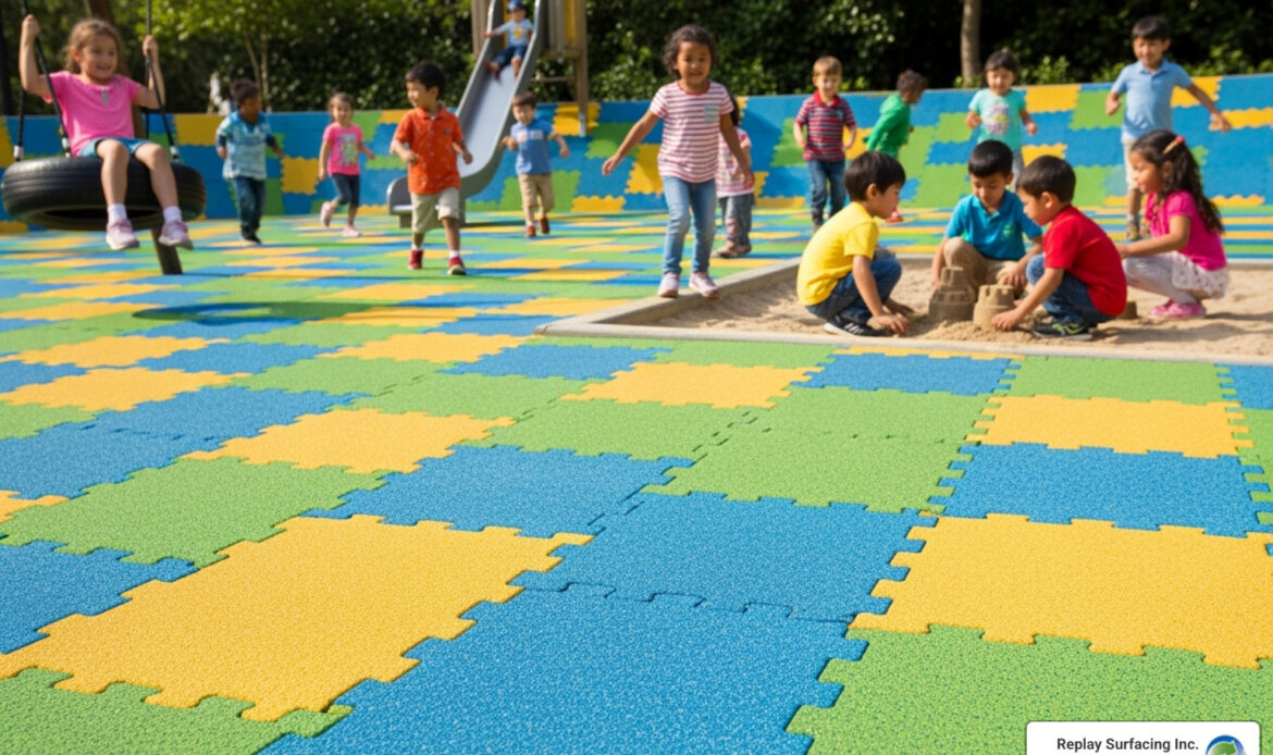 rubber cal eco safety interlocking playground tiles