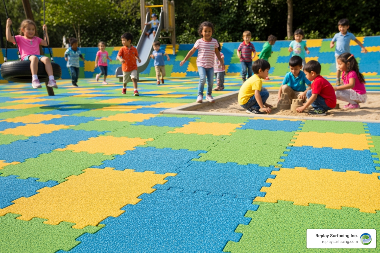 rubber cal eco safety interlocking playground tiles