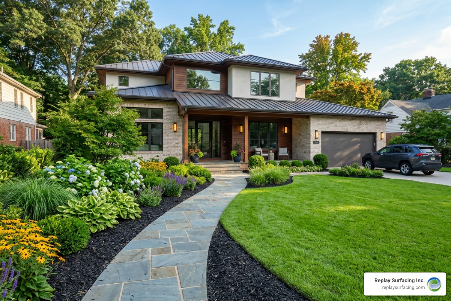 recycled tire mulch in a modern landscape setting - recycled tire mulch