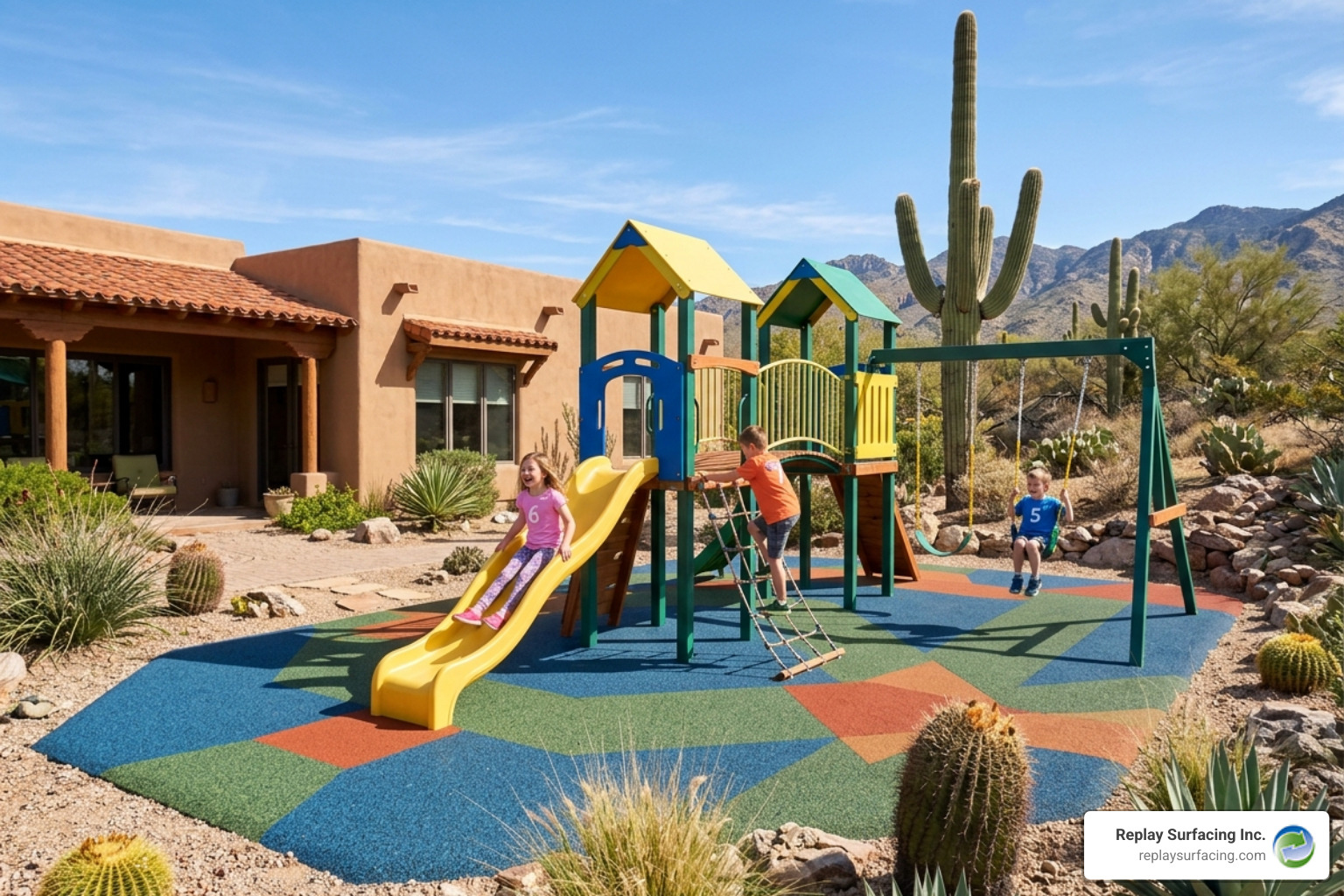 Tucson residential playground flooring in a desert backyard - Tucson residential playground flooring