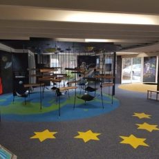 Indoor kids playing area featuring safe and colorful splash pad rubber surfacing in the United States. This durable, slip-resistant splash pad surface offers versatile splash pad surface options ideal for Charlotte splash pads, combining comfort, hygiene, and customizable designs to create an engaging, fun, and secure environment for children’s play.